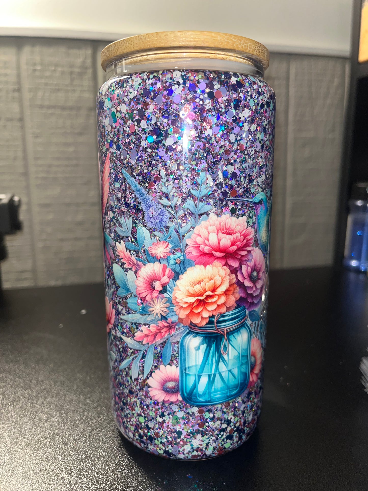16oz Floral & Bird Snow Globe Cup