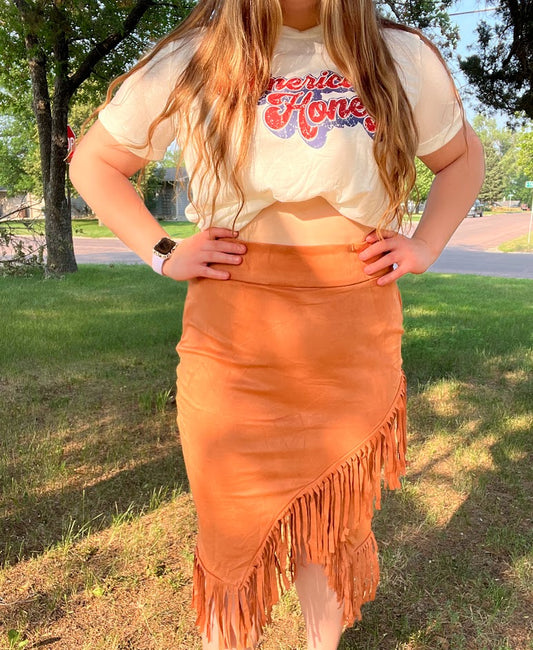 Suede Skirt with Fringe