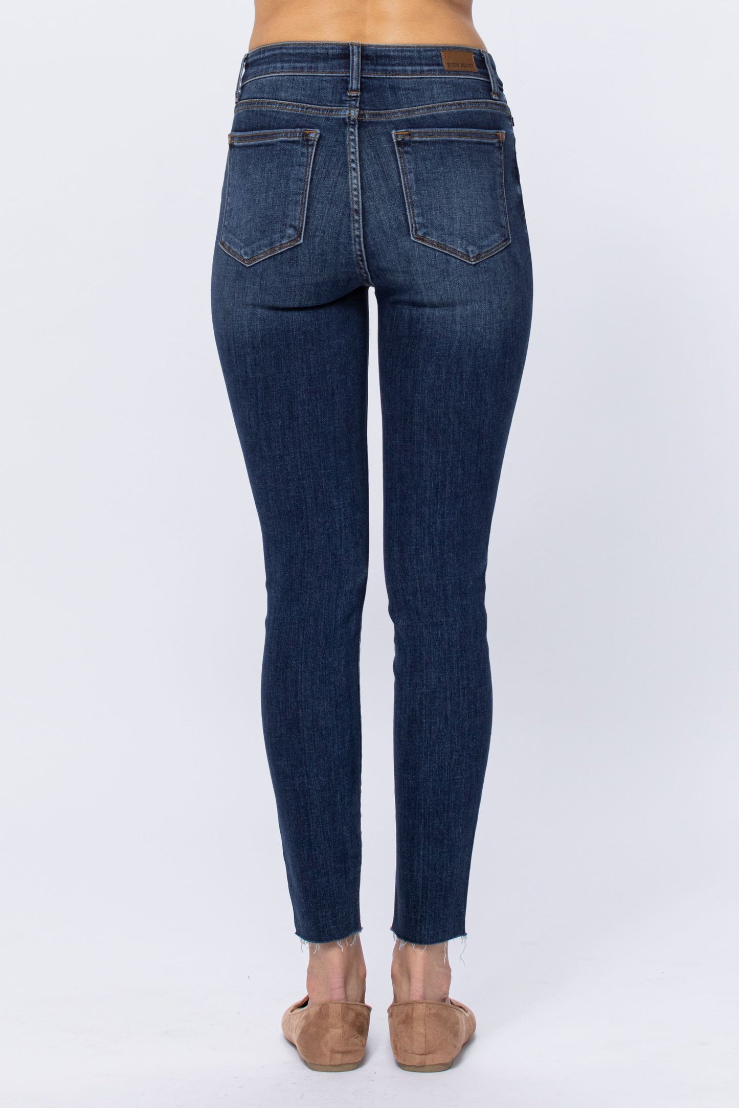 Dark High Rise Cut Off Jeans