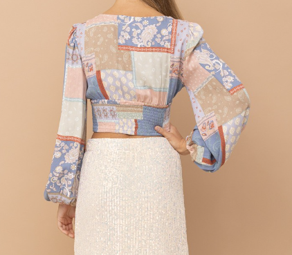 Patchwork Print Blouse Crop