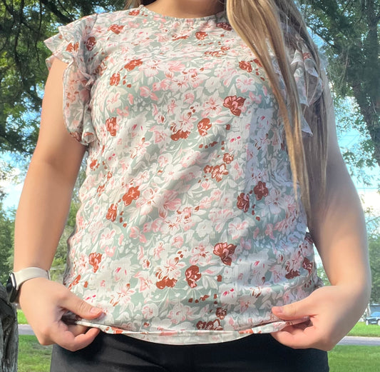 Floral Ruffle Short Sleeve Blouse