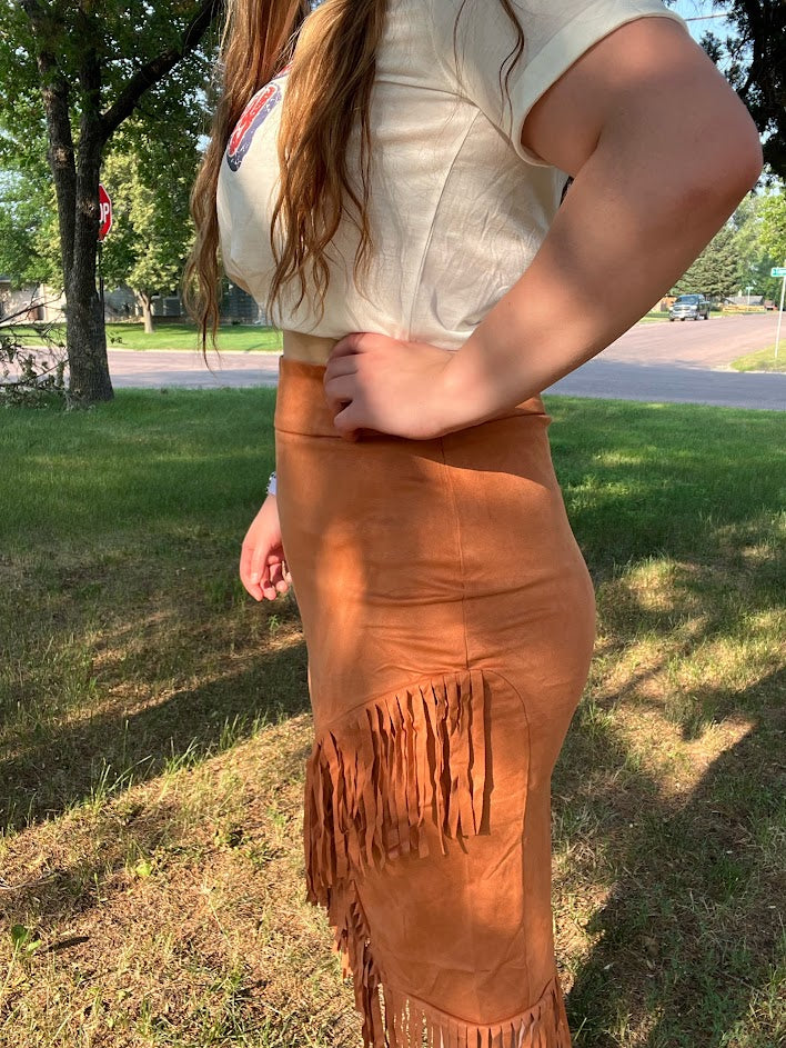 Fringe Wrap Suede Skirt