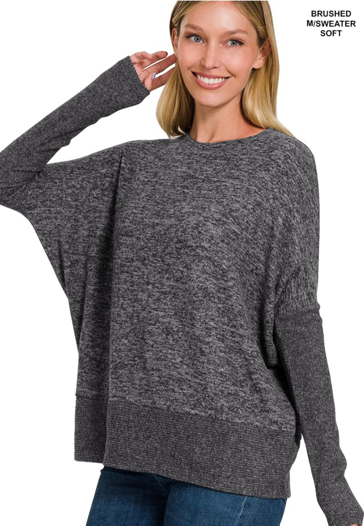 Brushed Melange Dolman Sleeve Sweater