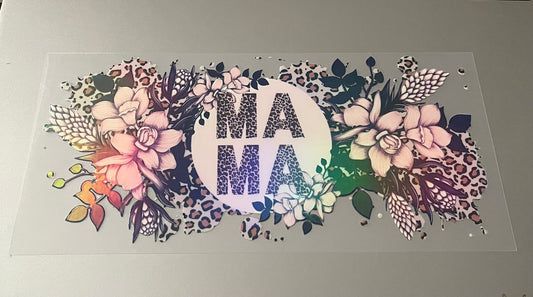 Holographic Mama Cheetah Floral Decal