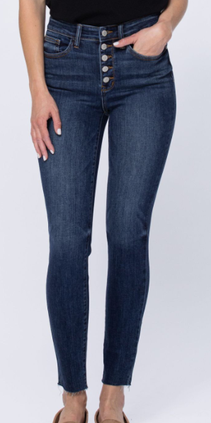 Dark High Rise Cut Off Jeans