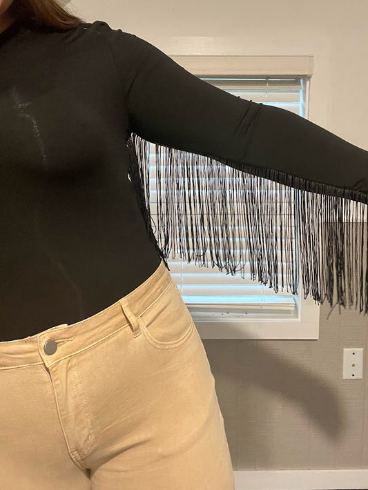 One Shoulder Fringe Long Sleeve