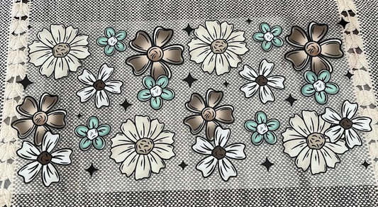 Brown Blue Cream Flowers