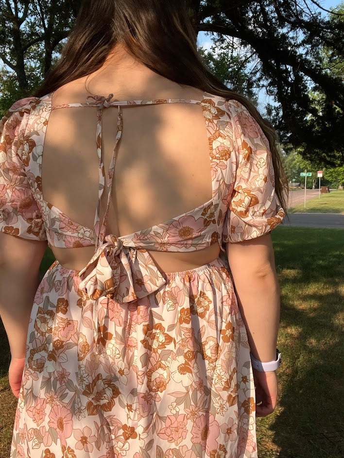 Floral Bow Knot Backless Dress