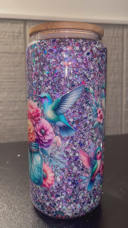 16oz Floral & Bird Snow Globe Cup